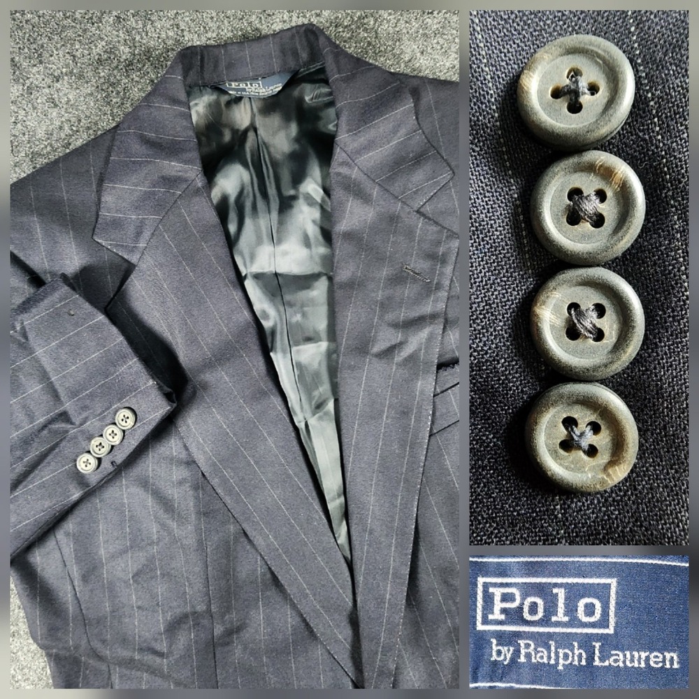 VTG Polo Ralph Lauren Blazer Mens 39R Navy Pinstripe Wool Sport Coat Made In USA